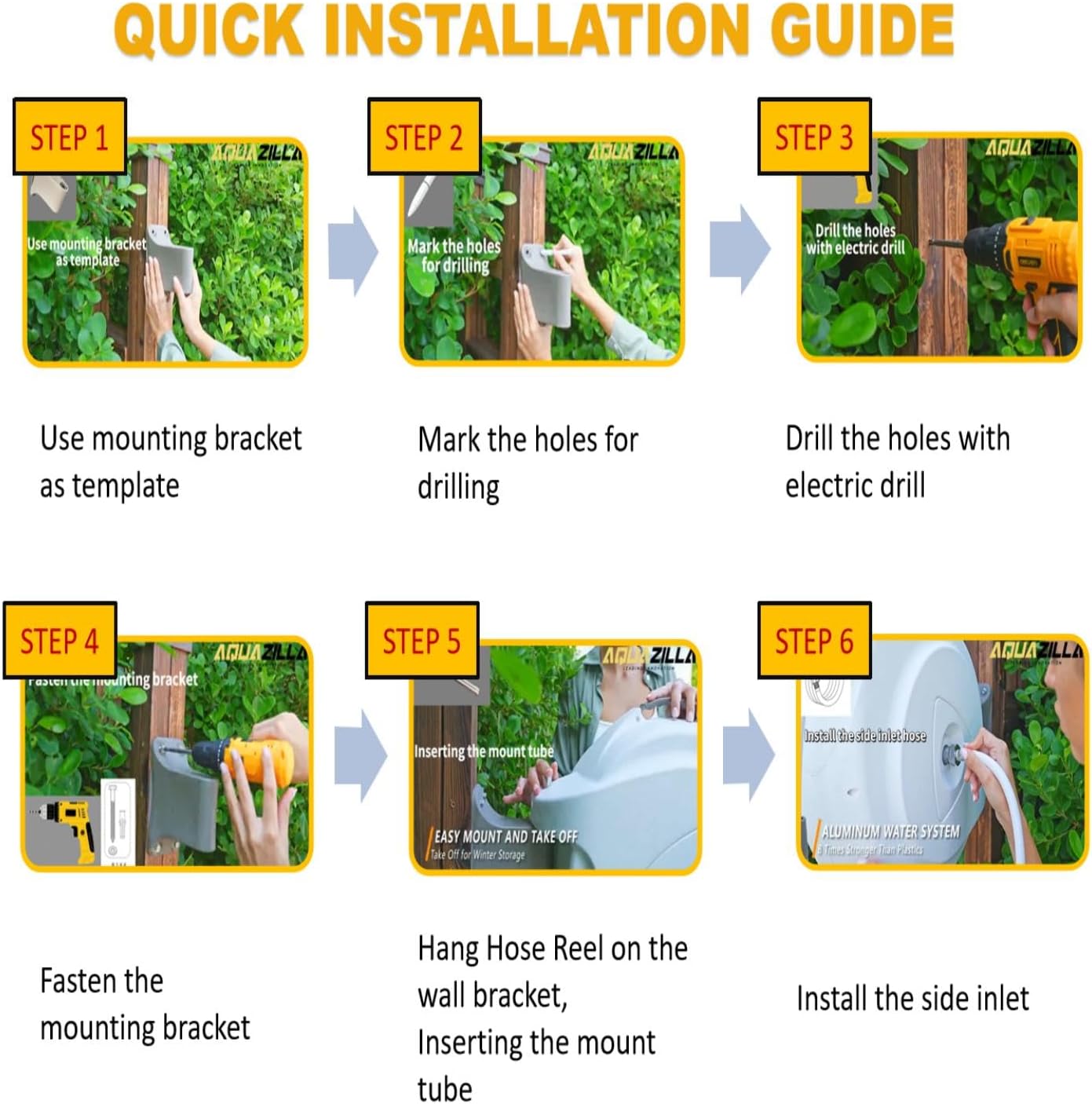 Retractable Garden Hose Reel, 5/8 in 100+6 ft