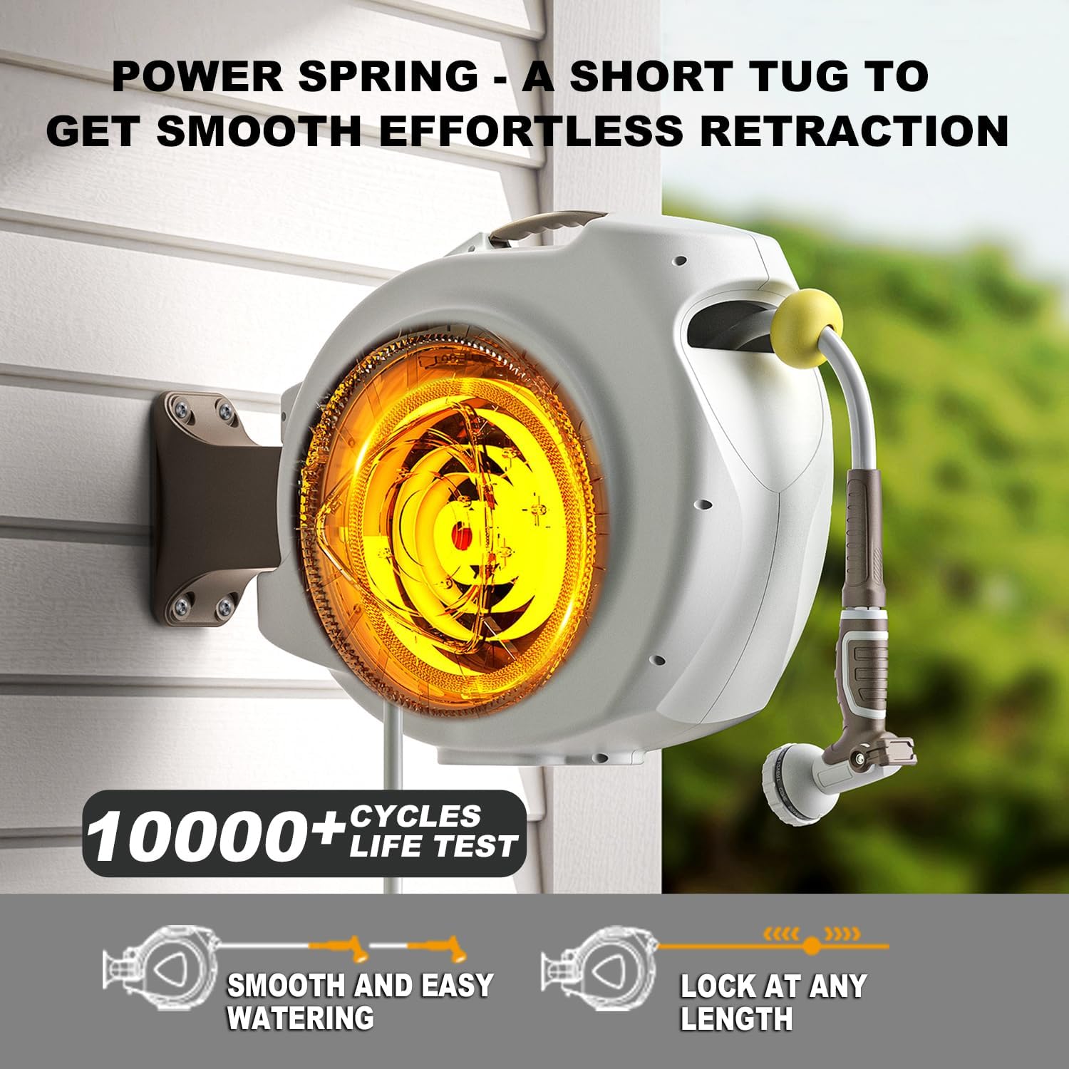 Retractable Garden Hose Reel, 1/2 in 100+6 ft