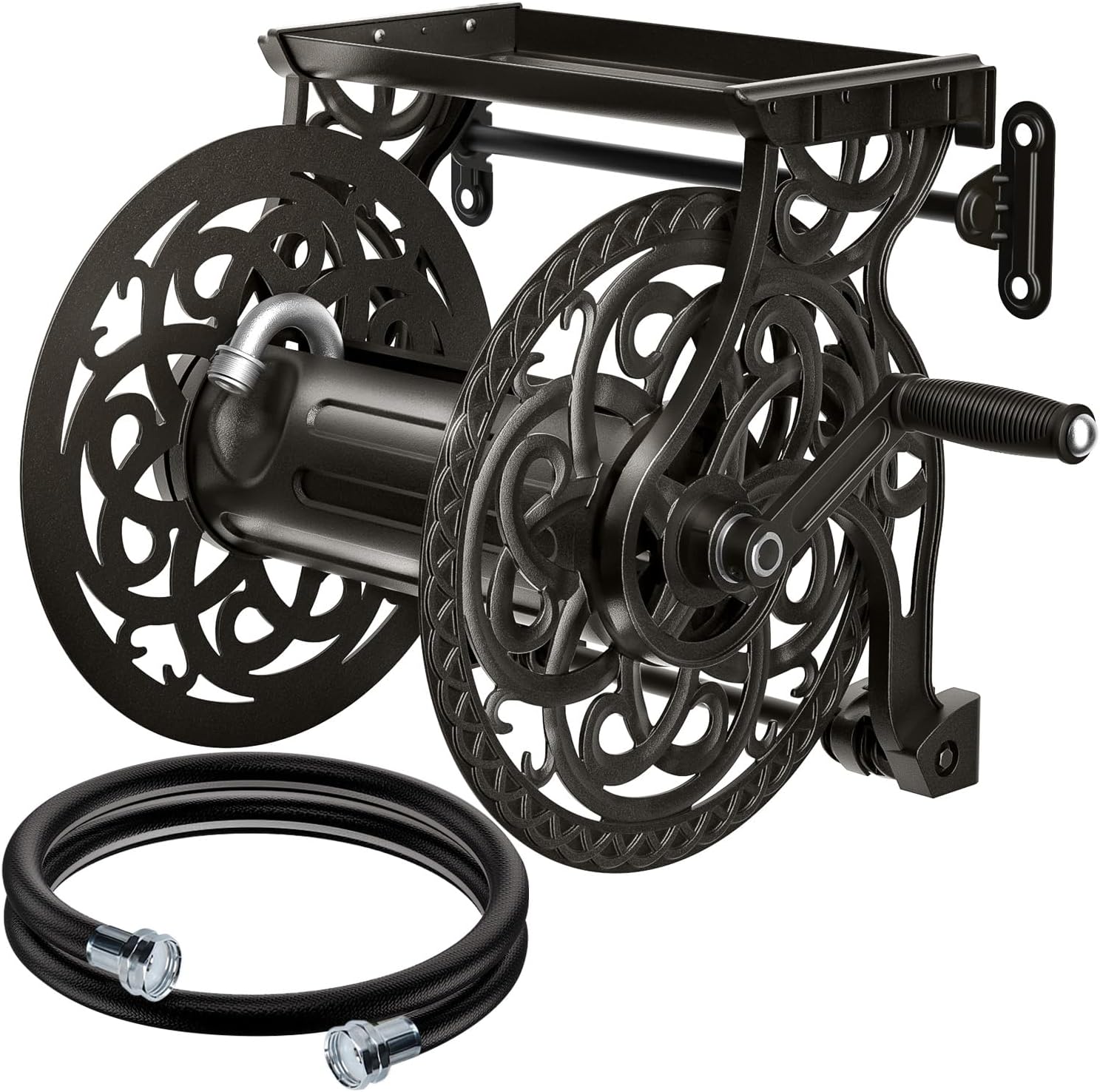 Metal Decorative Garden Hose Reel， Holds 135 ft x 5/8" Hose Capacity