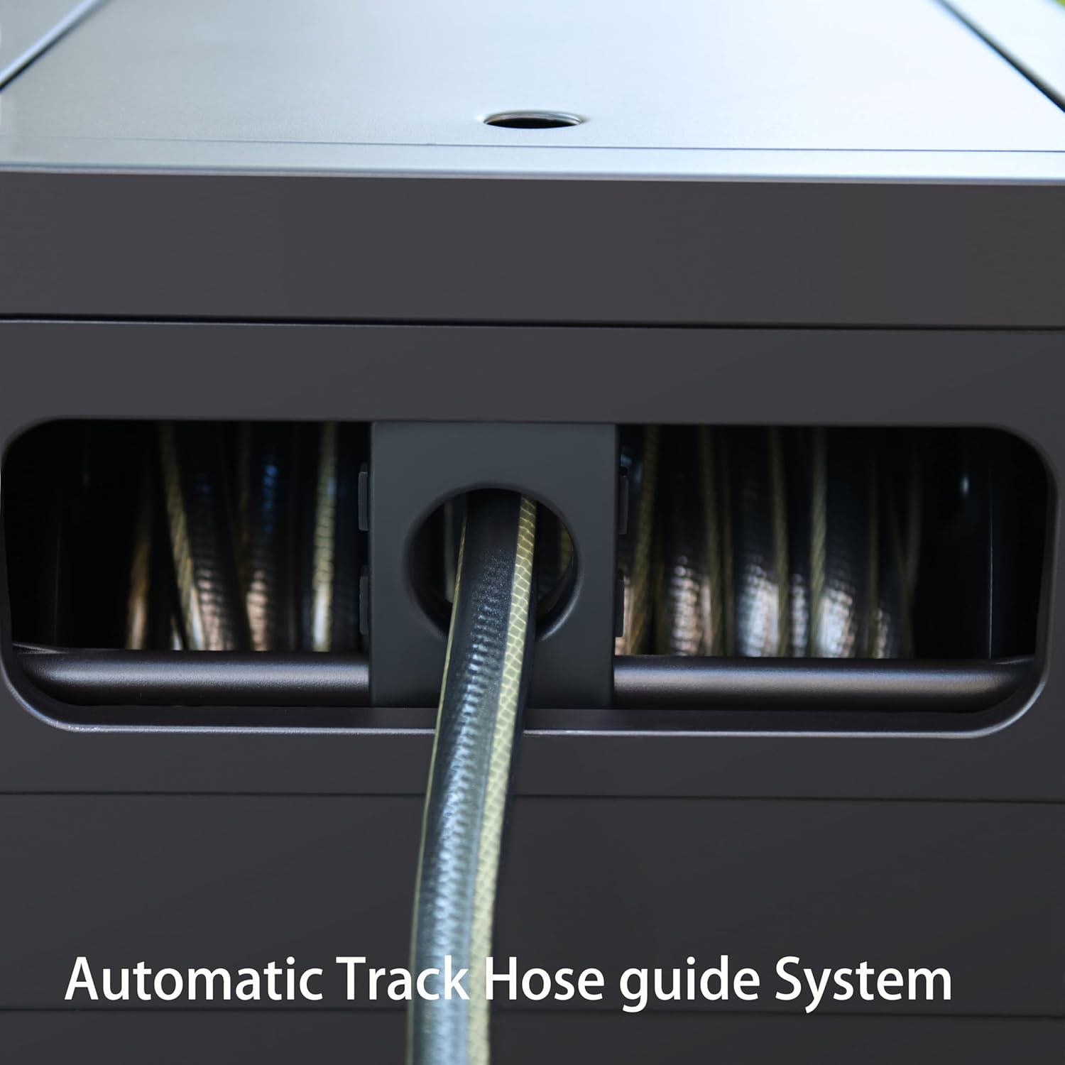 Metal Garden Hose Reel Deck box, 150ft 5/8" Garden Hose Capacity