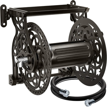 Metal Decorative Garden Hose Reel， Holds 135 ft x 5/8" Hose Capacity