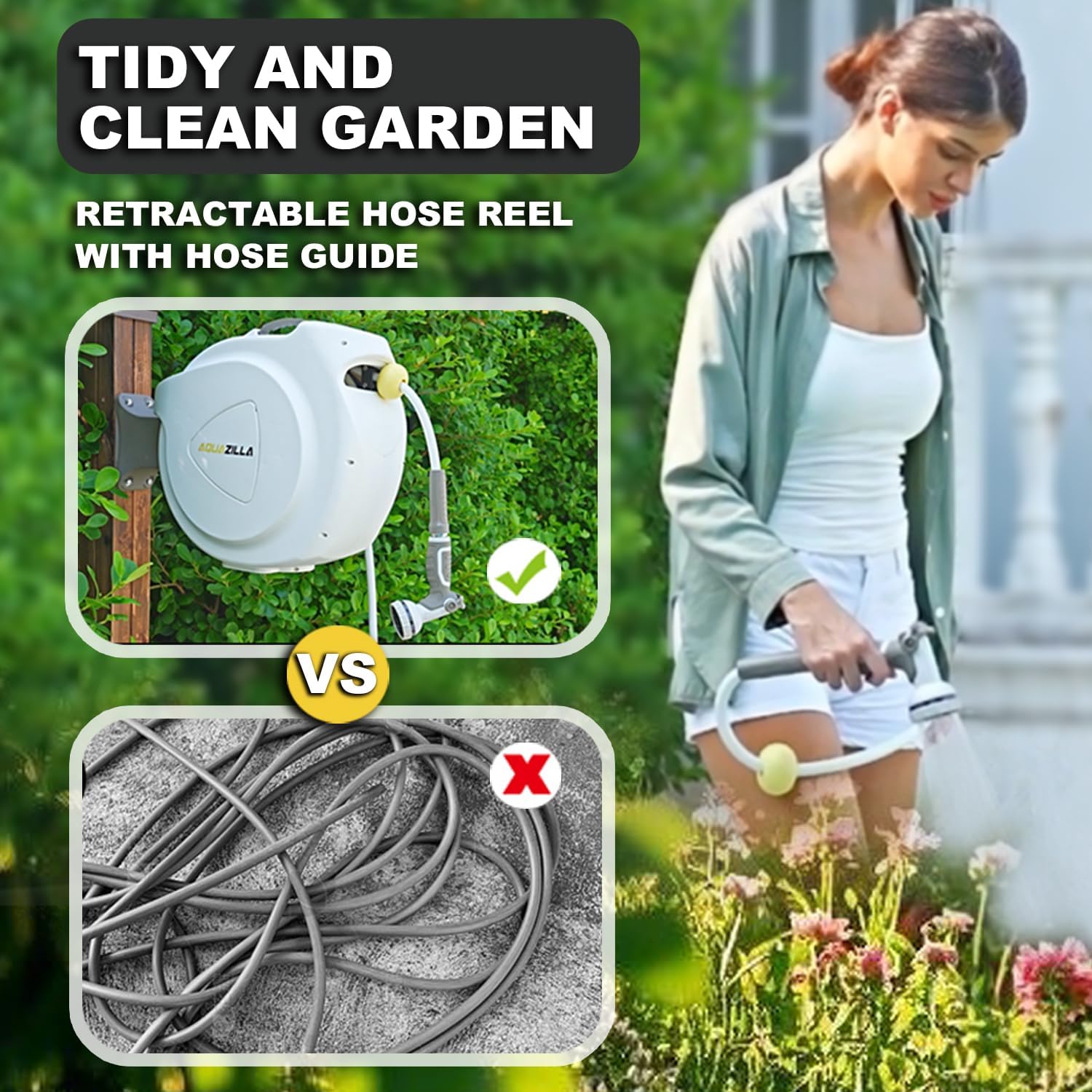 Retractable Garden Hose Reel, 5/8 in 100+6 ft
