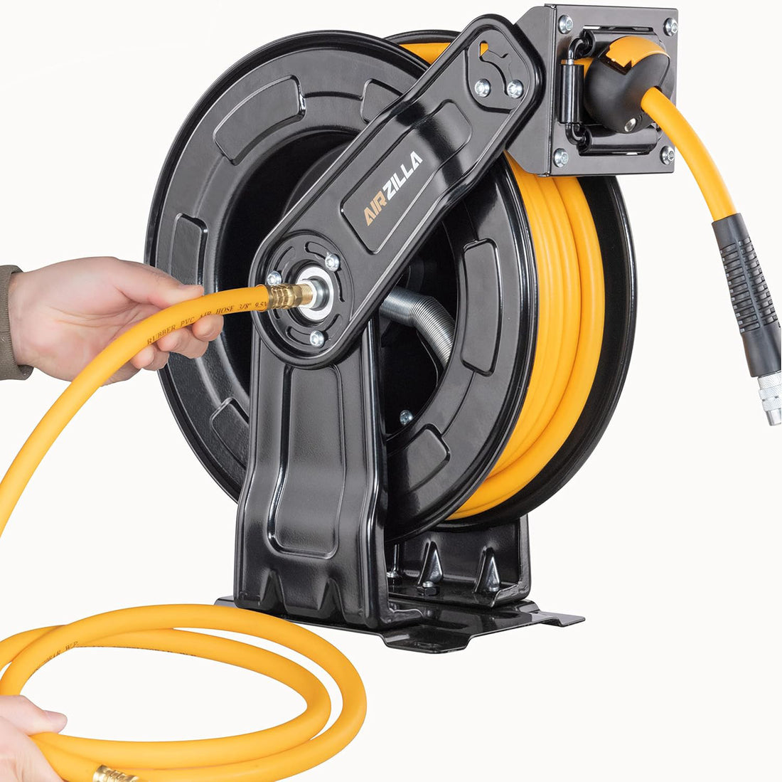 Premium Steel Retractable Air Hose Reel With Dual Arm, Hybrid Polymer Hose