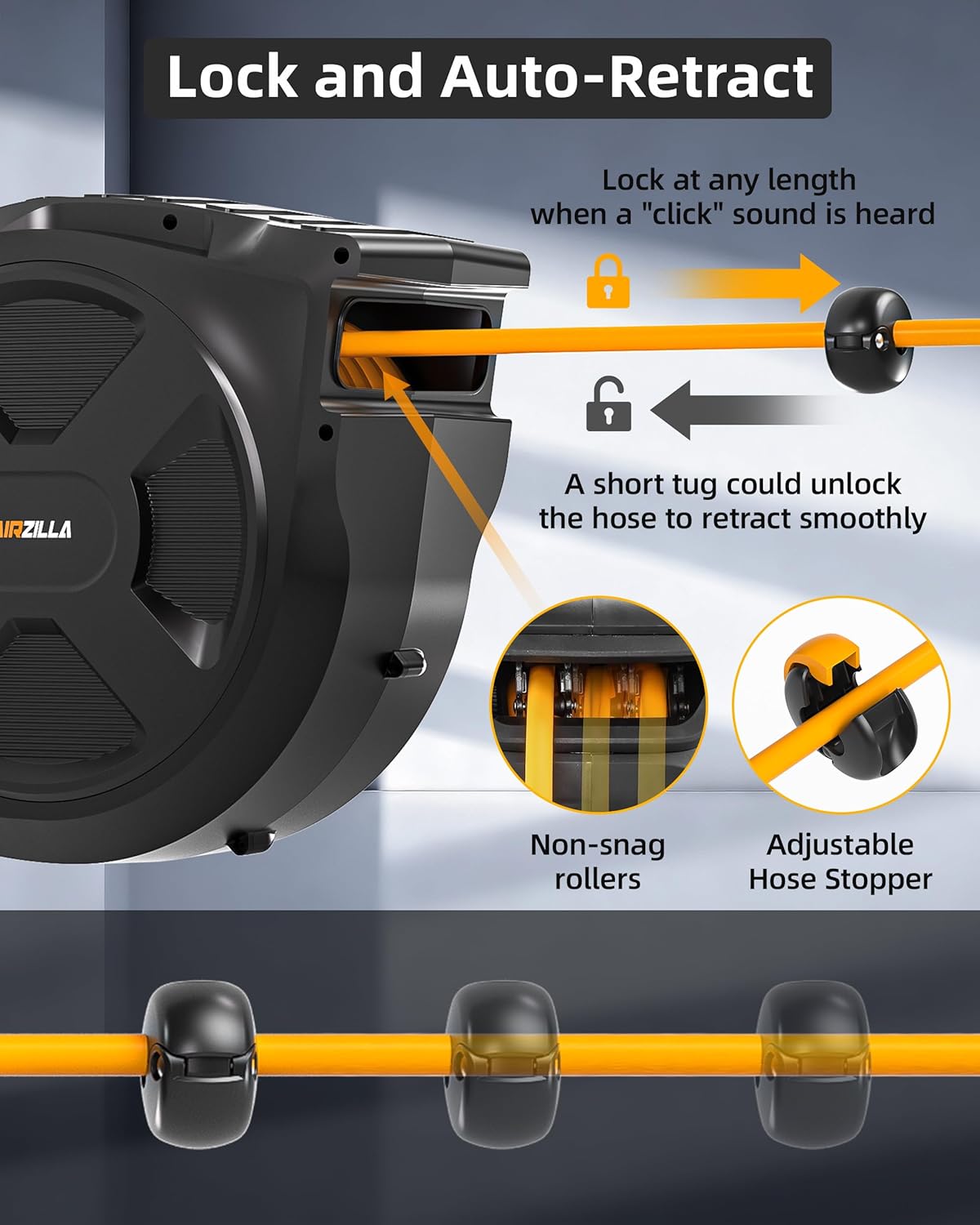 Retractable Air Hose Reel, 3/8" x 80Ft Flex Hybrid Air Hose