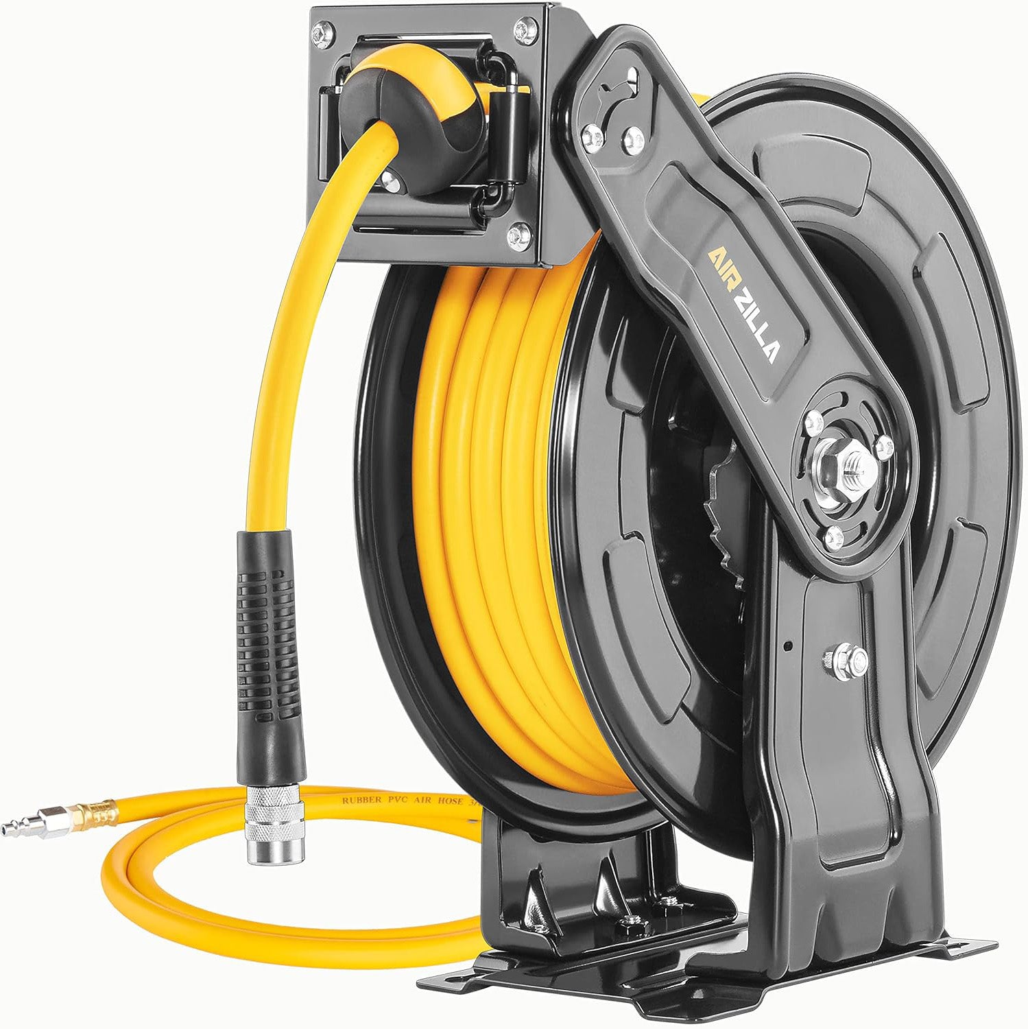 Premium Steel Retractable Air Hose Reel With Dual Arm, 3/8"x65Ft Hybrid Polymer Hose