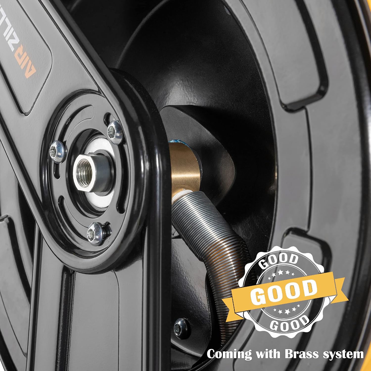 Premium Steel Retractable Air Hose Reel With Dual Arm, Hybrid Polymer Hose