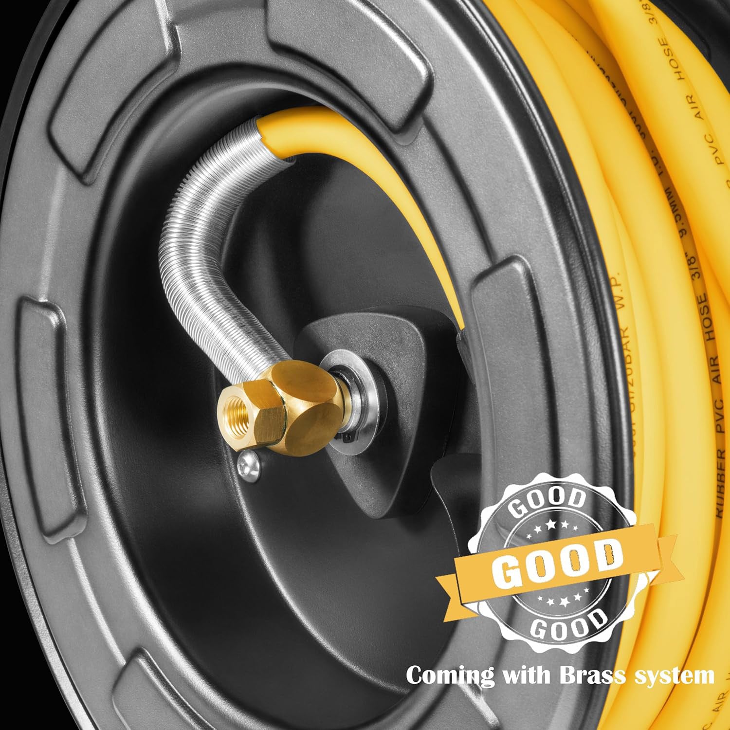 Steel Retractable Air Hose Reel 3/8" Inch x 50' Feet Hybrid Polymer Hose