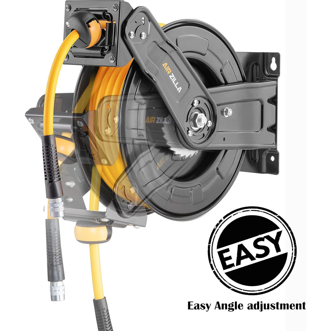 Premium Steel Retractable Air Hose Reel With Dual Arm, 3/8"x65Ft Hybrid Polymer Hose