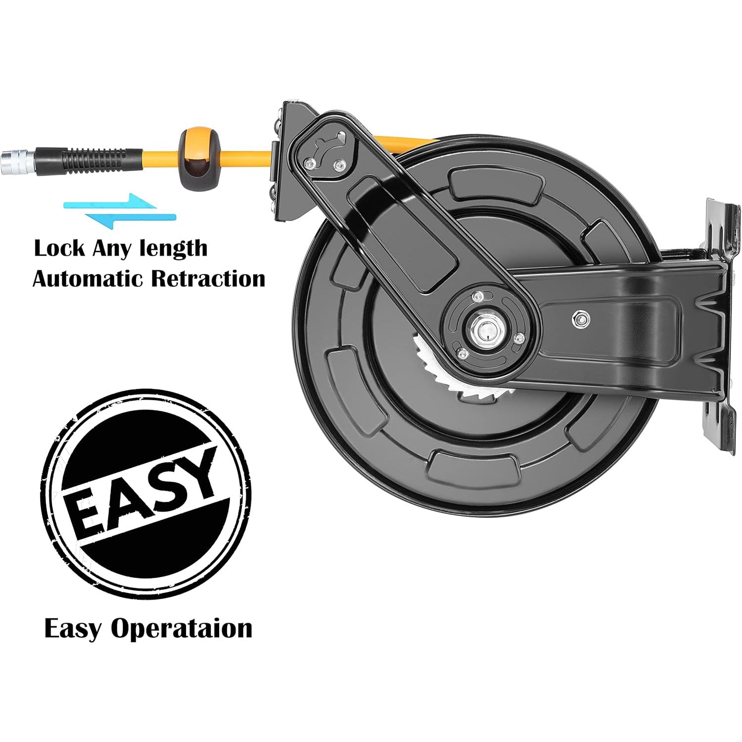 Premium Steel Retractable Air Hose Reel With Dual Arm, 3/8"x65Ft Hybrid Polymer Hose