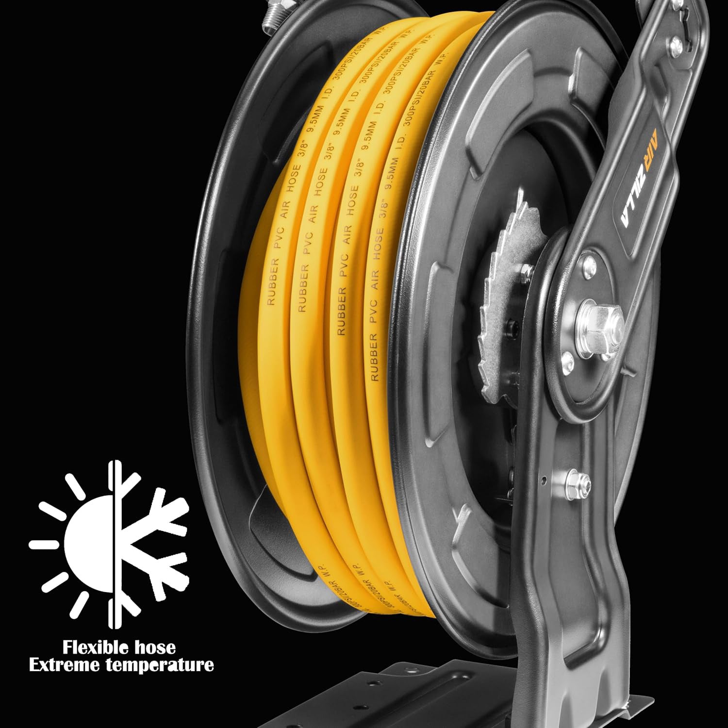 Steel Retractable Air Hose Reel 3/8" Inch x 50' Feet Hybrid Polymer Hose