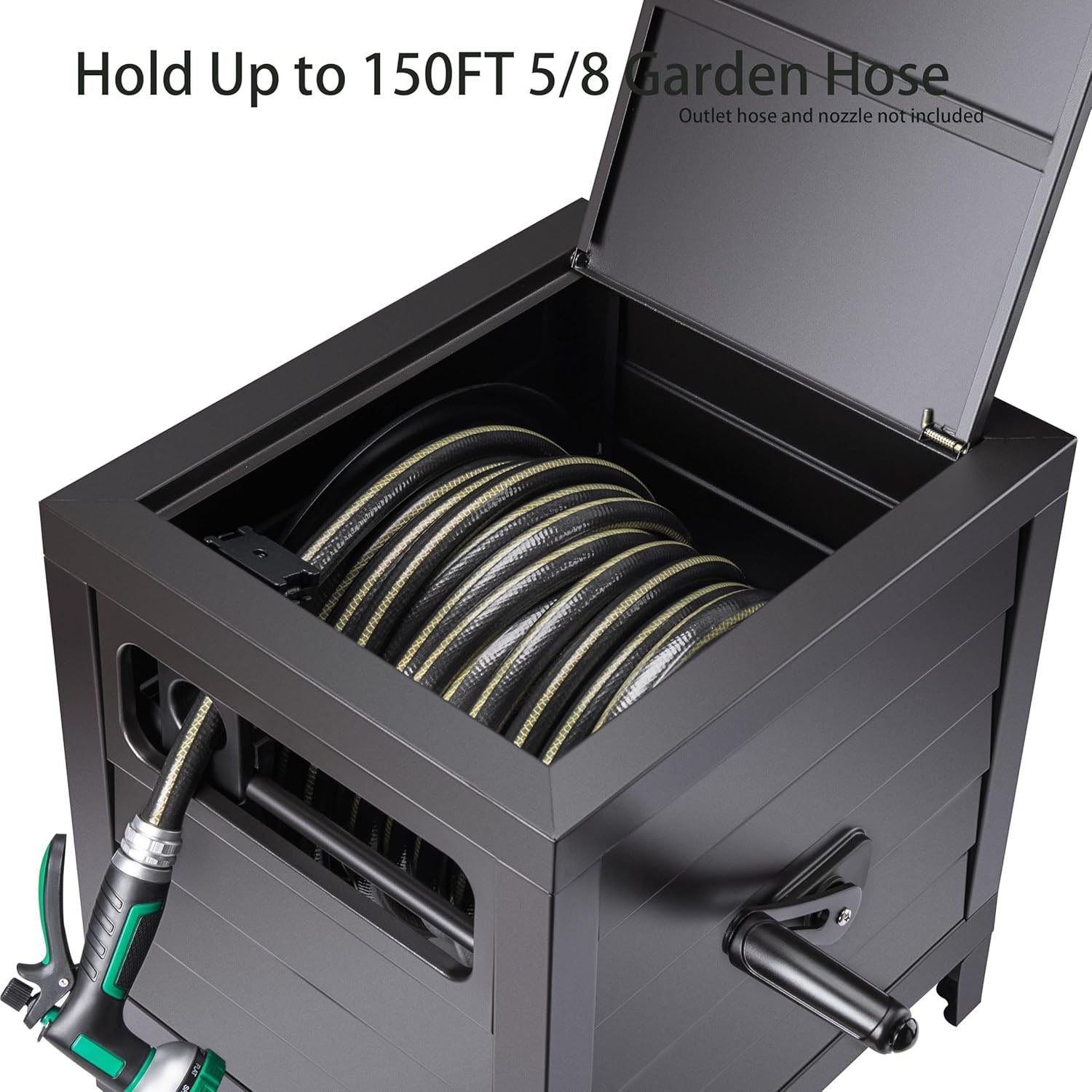 Metal Garden Hose Reel Deck box, 150ft 5/8" Garden Hose Capacity